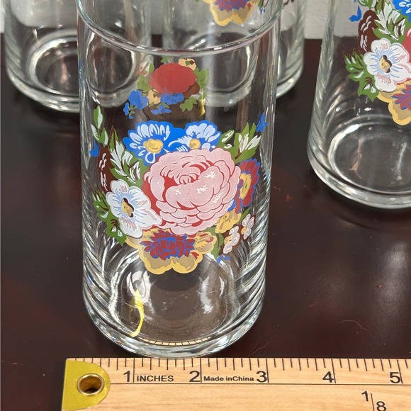Set of 5 Tabletops Unlimited Tumbler Glasses Flowers Clear Glass Drinkware Vtg - Picture 7 of 7